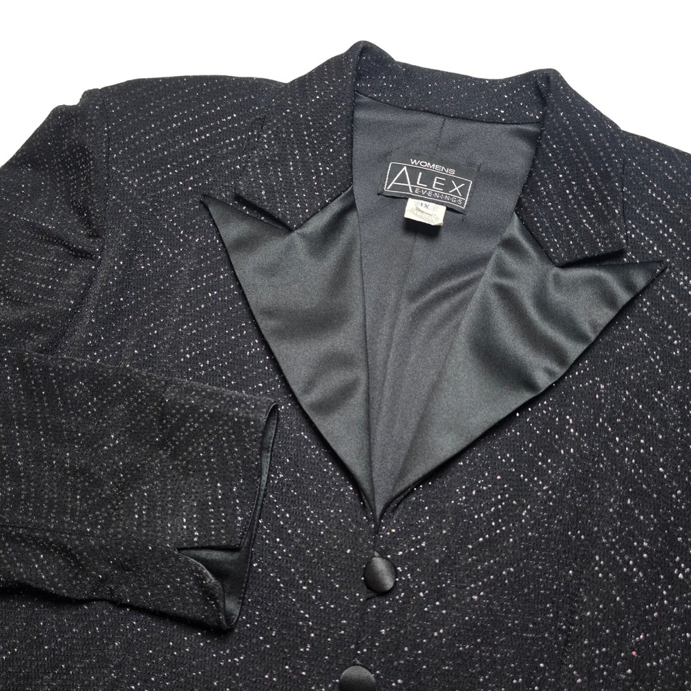 Alex Evenings Womens Jacket 1X Black Metallic Shimmer Satin Formal Wedding Gala